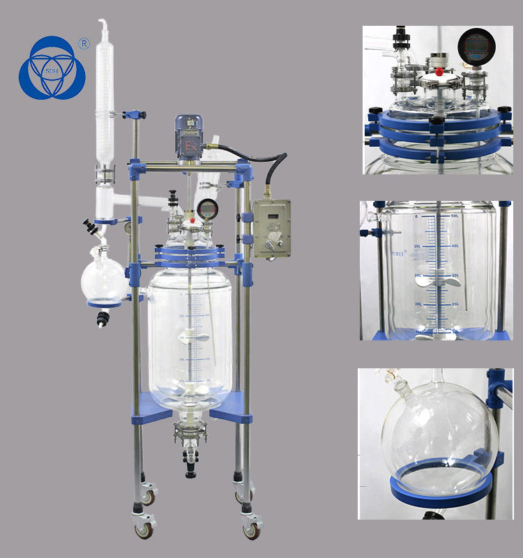 Reaction Vessel Double Layer Autoclave Lab Glass Reactor With Column Condenser