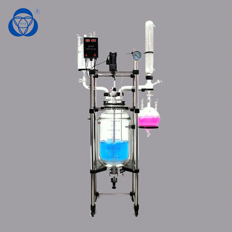 5L High Borosilicate Jacketed Glass Reactor Vessel SS Kettle With Reactor Agitator